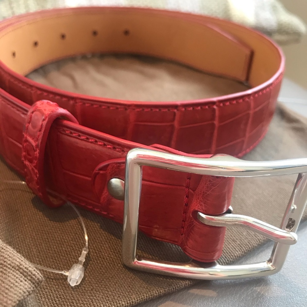 Madison Vaincourt genuine crocodile red belt 75 - Picture 10 of 12